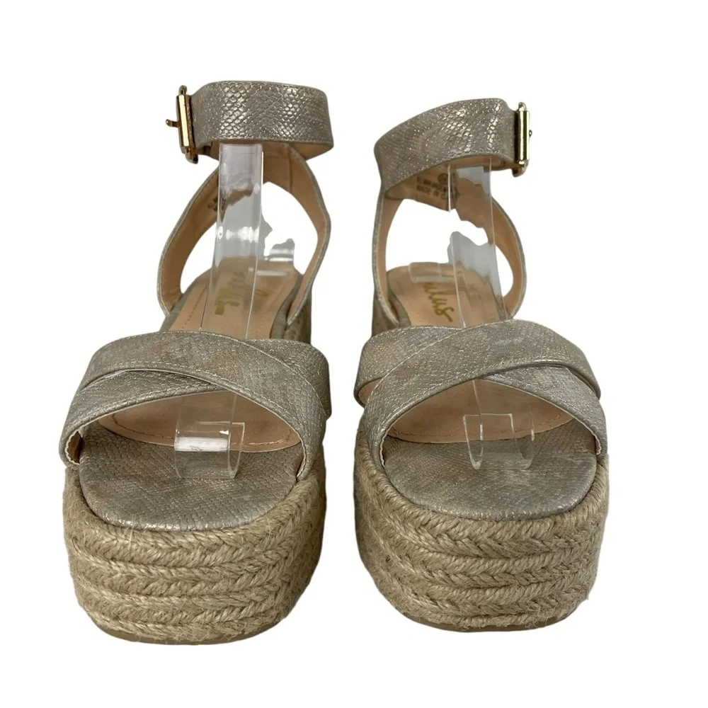 Lulu's Platform Cobi Beige Snake‎ Espadrille Sandals Size 5.5 Neutral Ankle Wrap